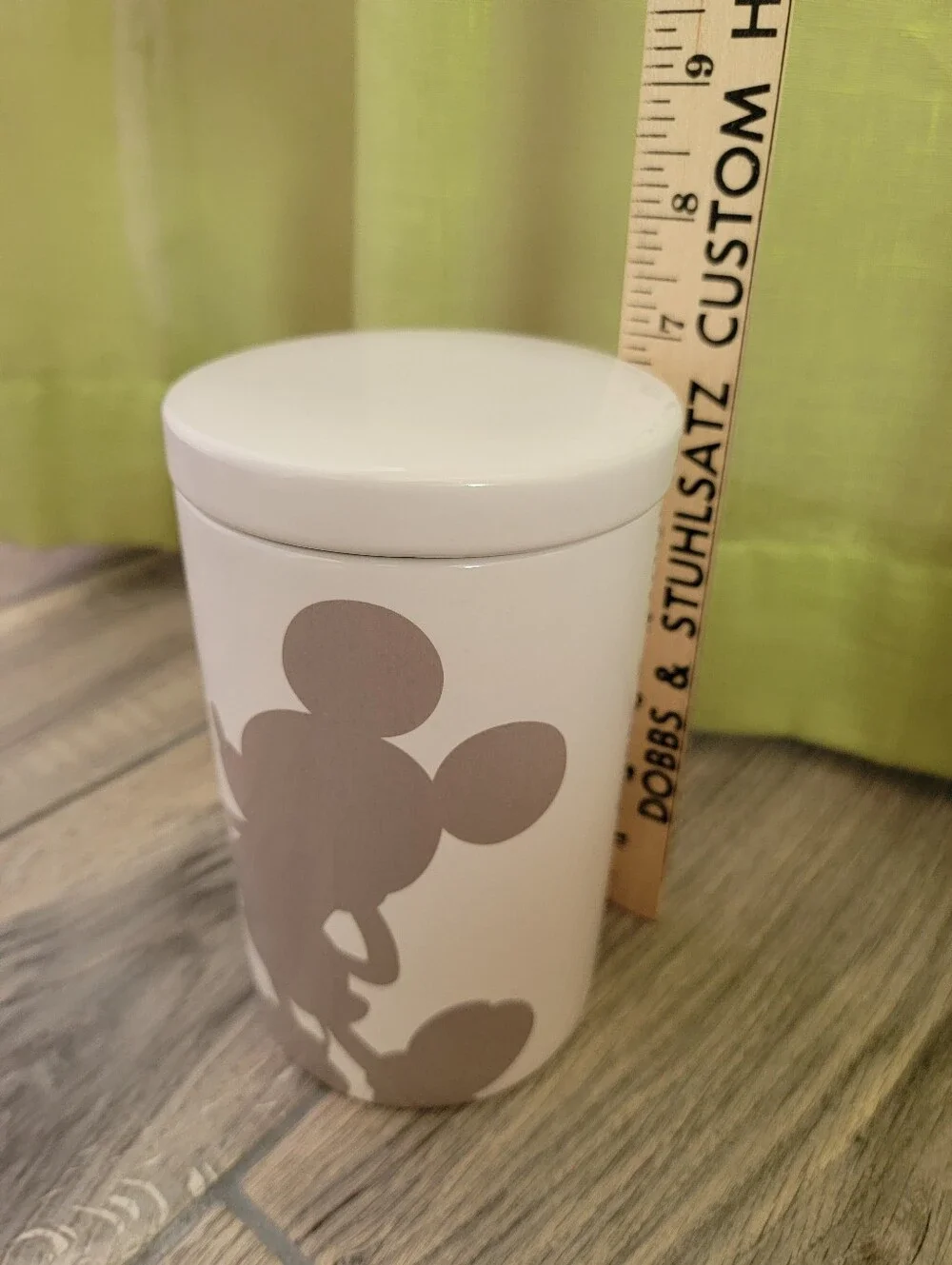 White Ceramic Canister with Taupe Mickey Silhouette
